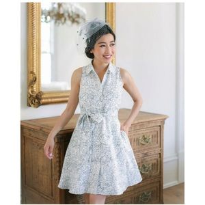 Banana Republic A-Line White and Black Floral Dress size 8